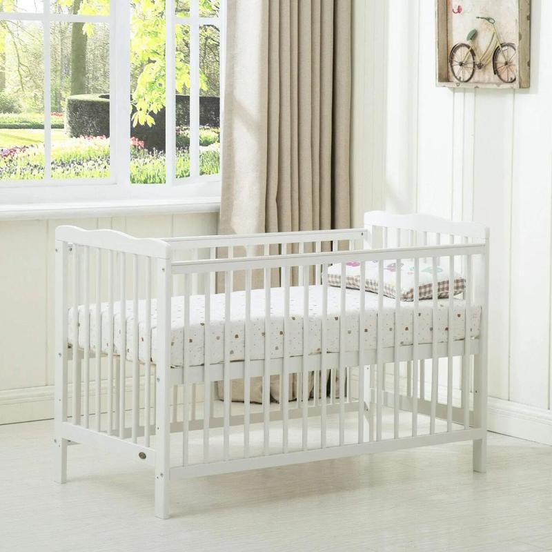 Baby Cot Crib with Water Repellent Mattress & Wheeled Drawer & Safety Wooden Barrier