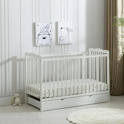 Baby Cot Crib with Water Repellent Mattress & Wheeled Drawer & Safety Wooden Barrier