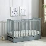 Baby Cot Crib with Water Repellent Mattress & Wheeled Drawer & Safety Wooden Barrier