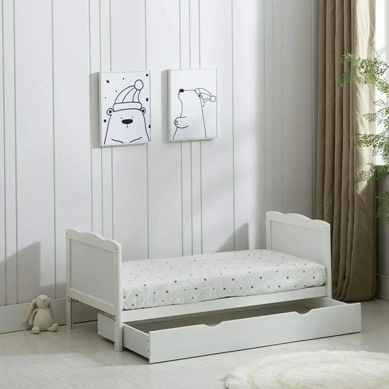MCC Direct Wooden Baby Cot Bed & Drawer & Aloe Vera Mattress (Orlando Drawer
