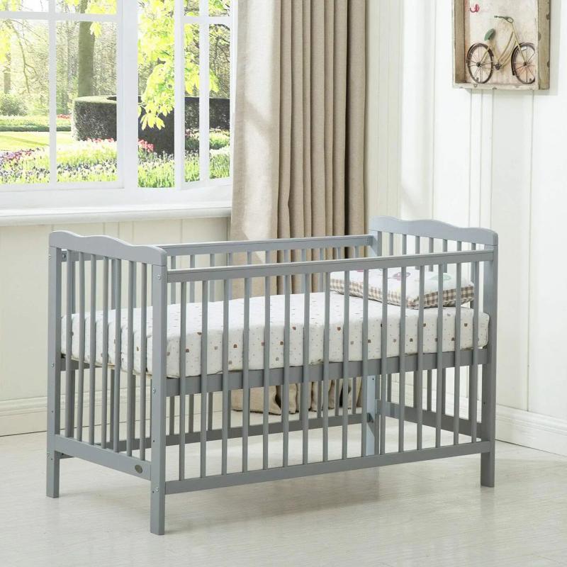 Baby Cot Crib with Water Repellent Mattress & Wheeled Drawer & Safety Wooden Barrier