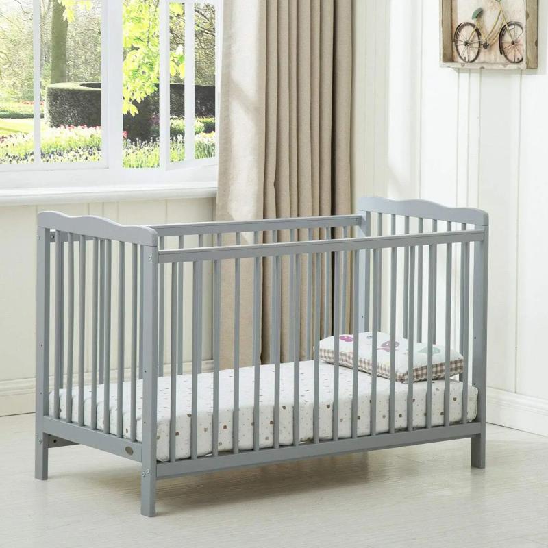 Baby Cot Crib with Water Repellent Mattress & Wheeled Drawer & Safety Wooden Barrier