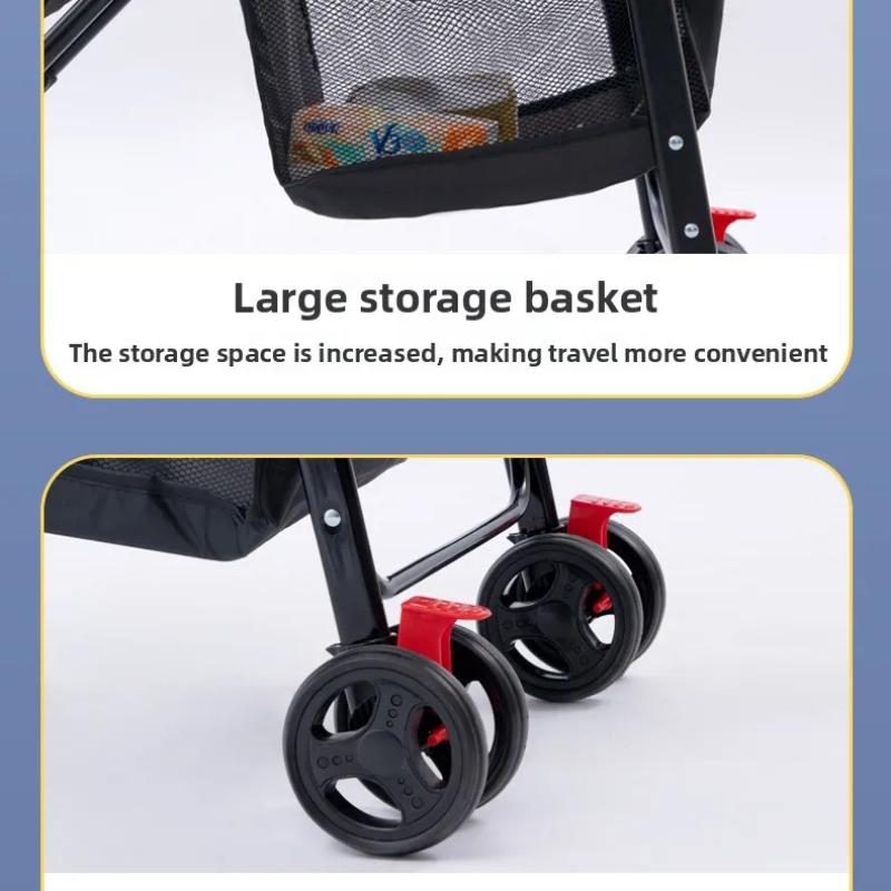 Folding Stroller with Bottom Frame & Cup Holder & Umbrella Canopy Cover