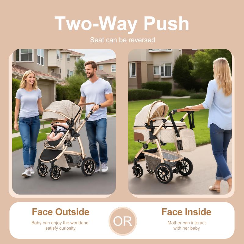 3 in 1 Prams Travel System, Pushchair with Height Adjustable Handle