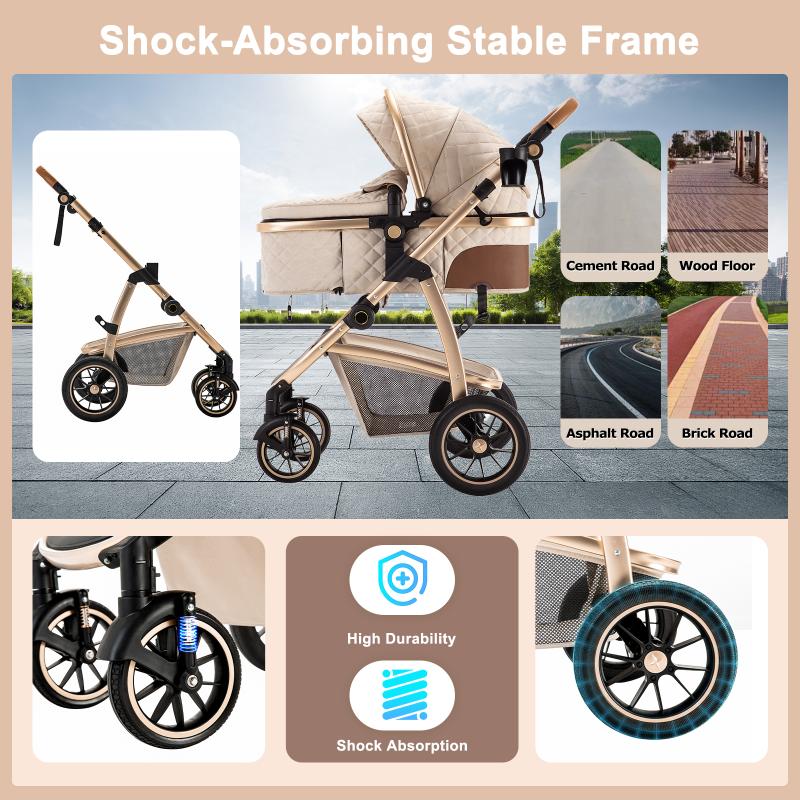 3 in 1 Prams Travel System, Pushchair with Height Adjustable Handle