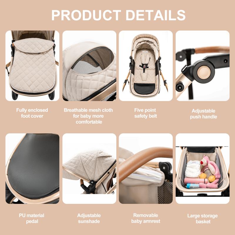 3 in 1 Prams Travel System, Pushchair with Height Adjustable Handle