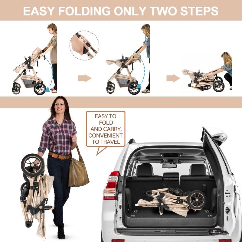 3 in 1 Prams Travel System, Pushchair with Height Adjustable Handle